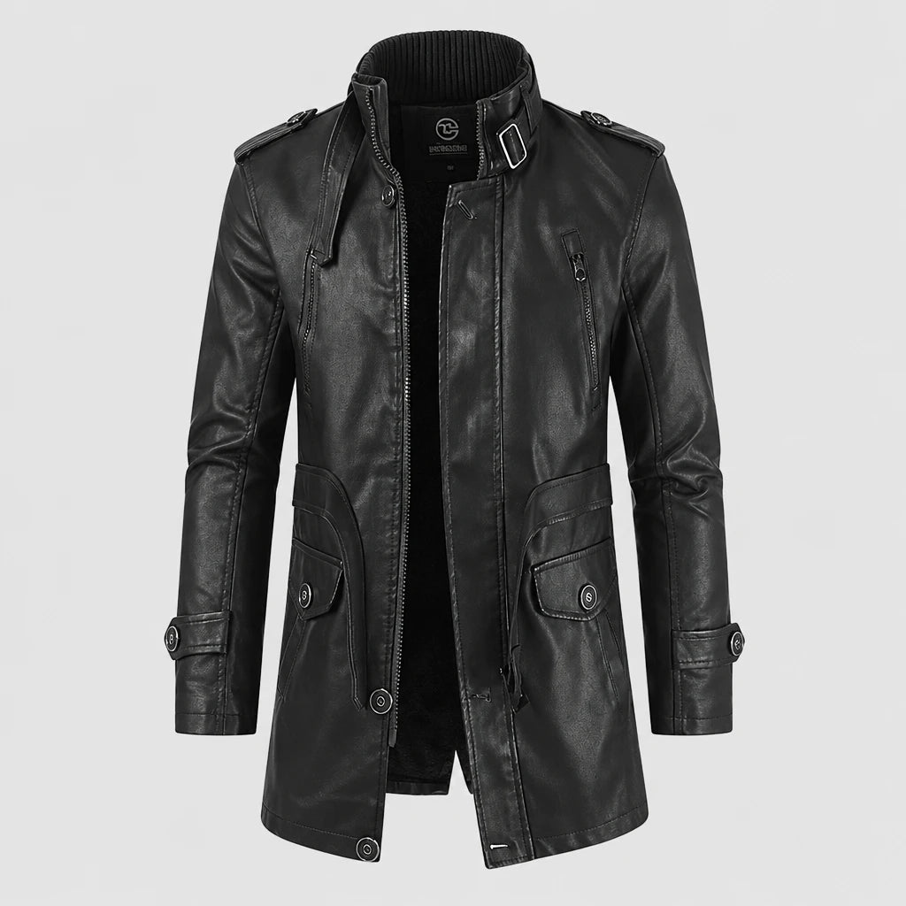 Men's Longline Faux Leather Pile Lined Coat