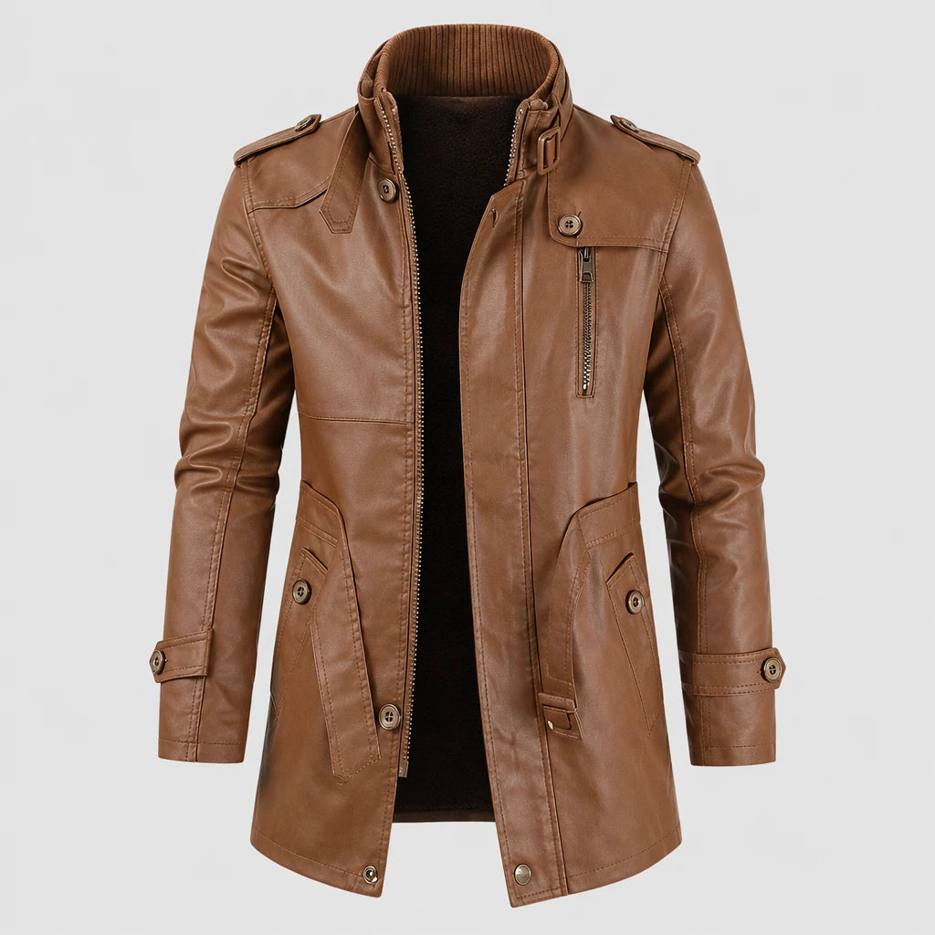 Men's Longline Faux Leather Pile Lined Coat