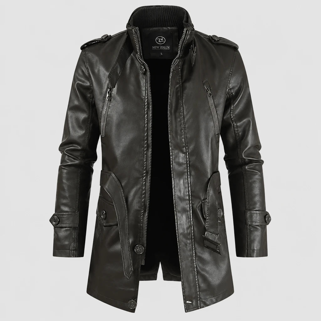 Men's Longline Faux Leather Pile Lined Coat