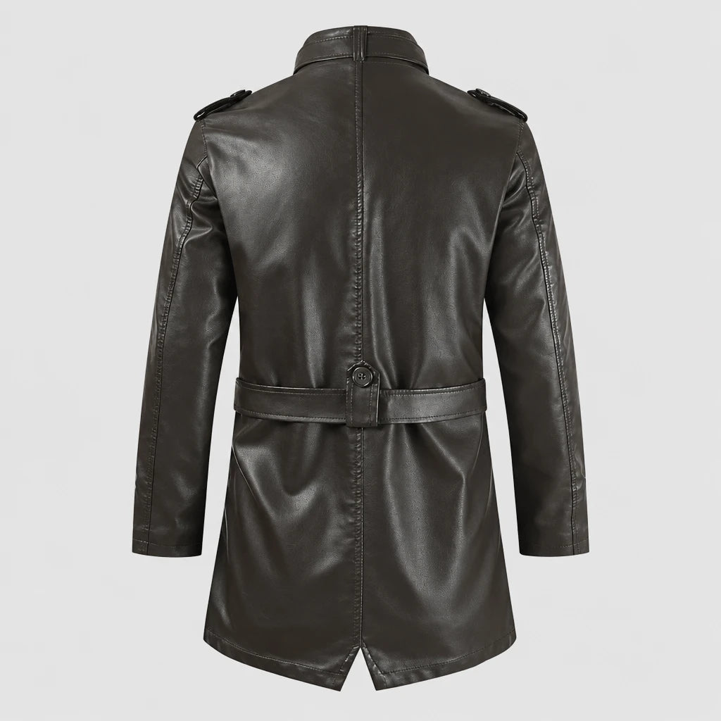 Men's Longline Faux Leather Pile Lined Coat