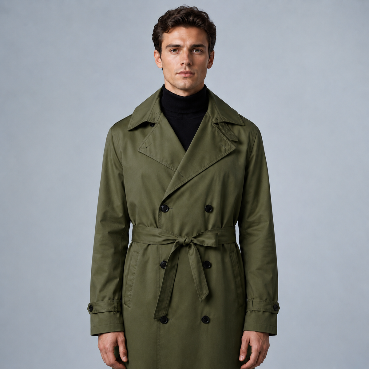 Men's Longline Trench Coat British Style Black Canvas