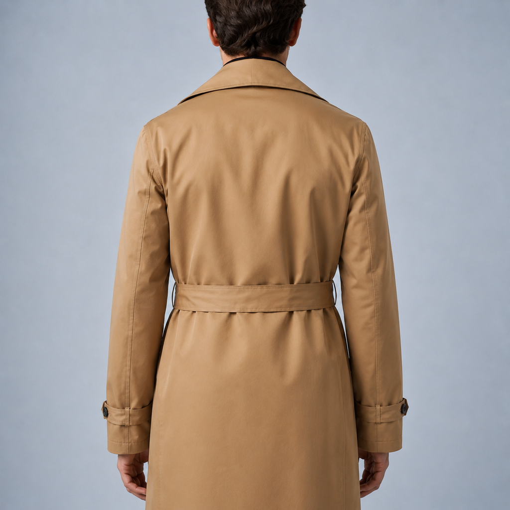 Men's Longline Trench Coat British Style Black Canvas
