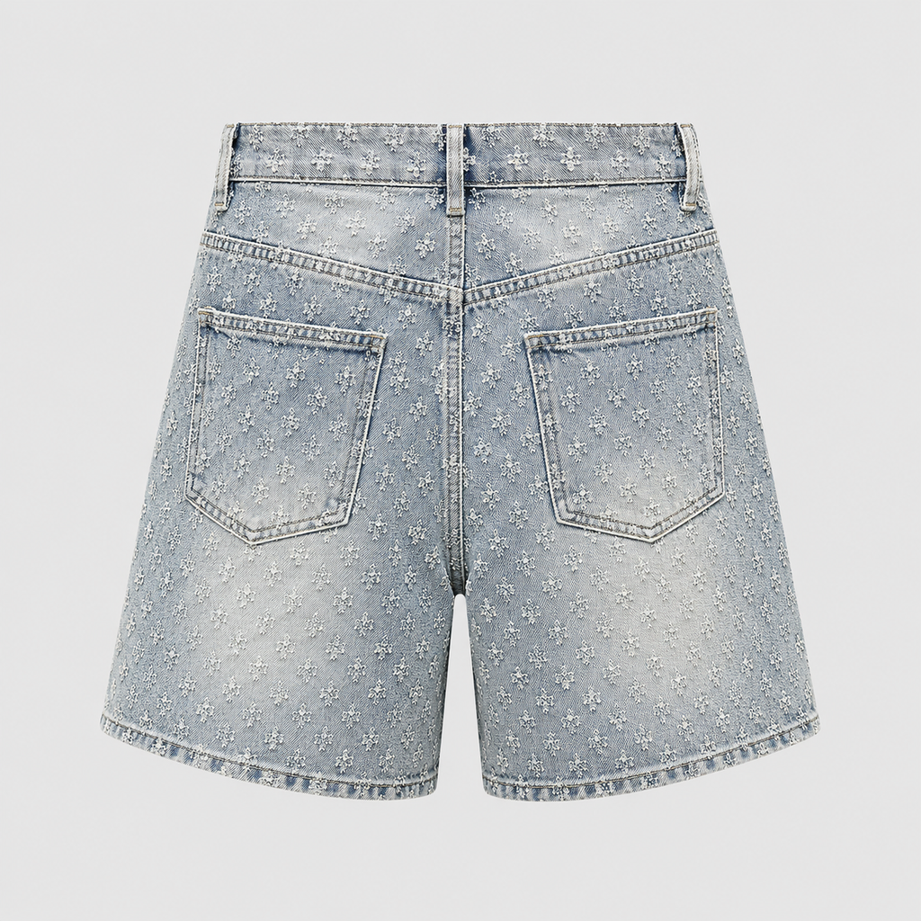 Men's Loose Fit Retro Jacquard Denim Shorts Black Canvas