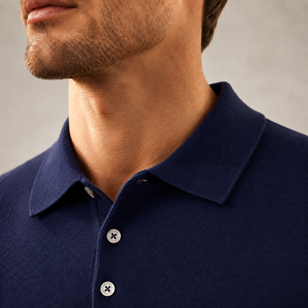 Men's Merino Knit Polo Shirt Relaxed Fit Black Canvas