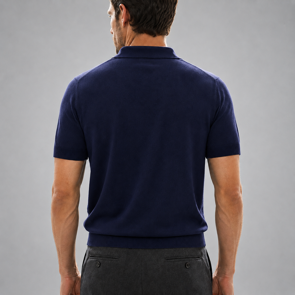 Men's Merino Knit Polo Shirt Relaxed Fit Black Canvas