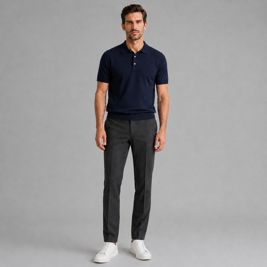Men's Merino Knit Polo Shirt Relaxed Fit Black Canvas
