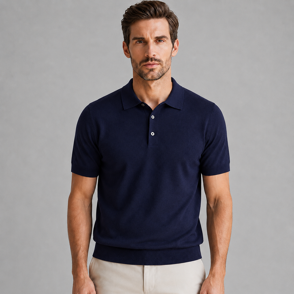 Men's Merino Knit Polo Shirt Relaxed Fit Black Canvas