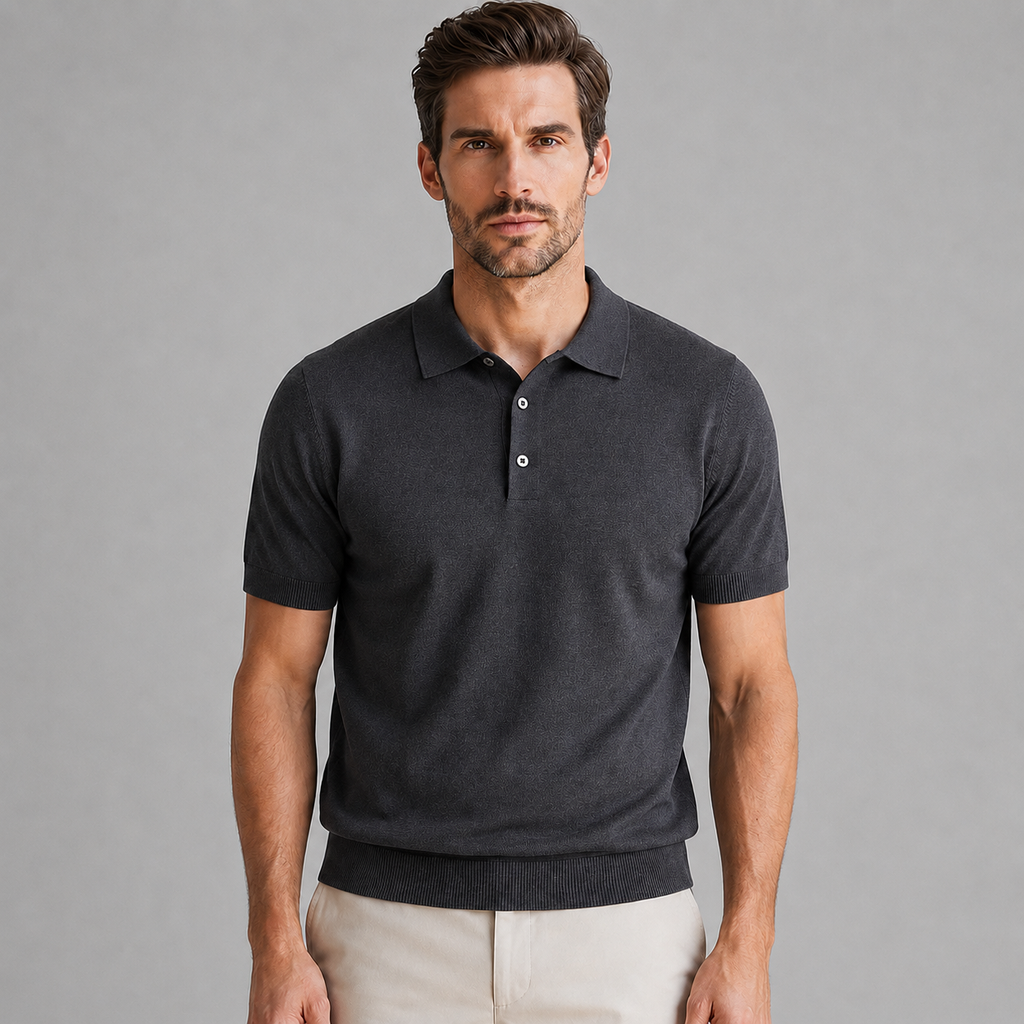 Men's Merino Knit Polo Shirt Relaxed Fit Black Canvas