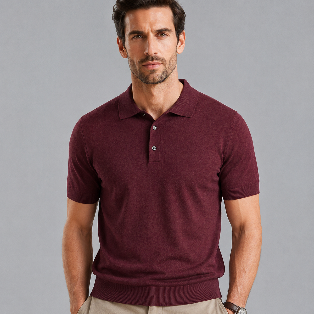 Men's Merino Knit Polo Shirt Relaxed Fit Black Canvas