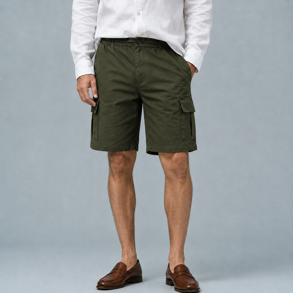 Men's Multi-Pocket Cargo Shorts Black Canvas