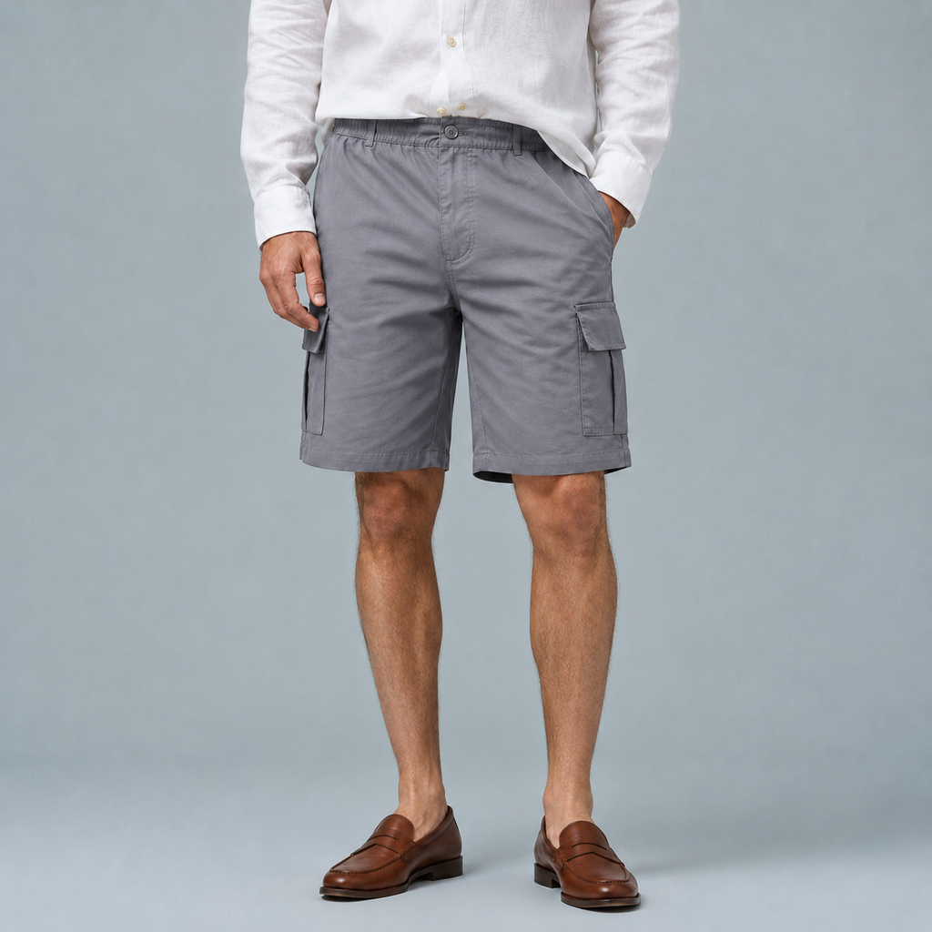 Men's Multi-Pocket Cargo Shorts Black Canvas