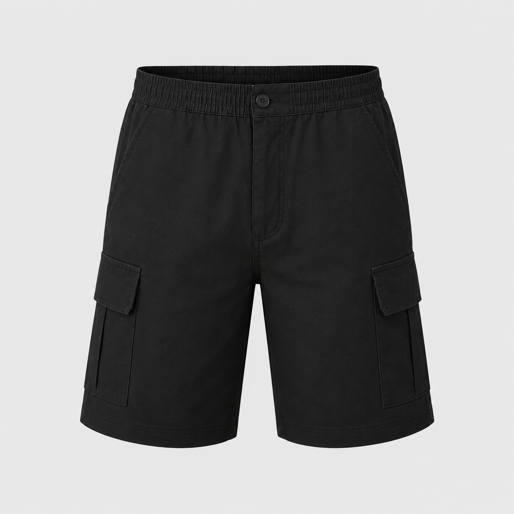 Men's Multi-Pocket Cargo Shorts Black Canvas