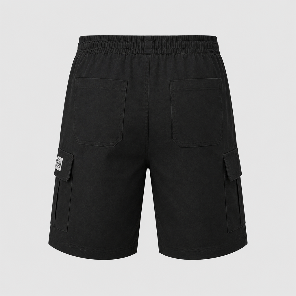 Men's Multi-Pocket Cargo Shorts Black Canvas