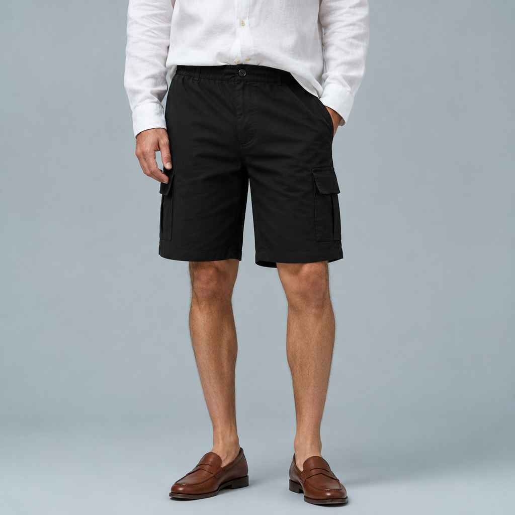 Men's Multi-Pocket Cargo Shorts Black Canvas