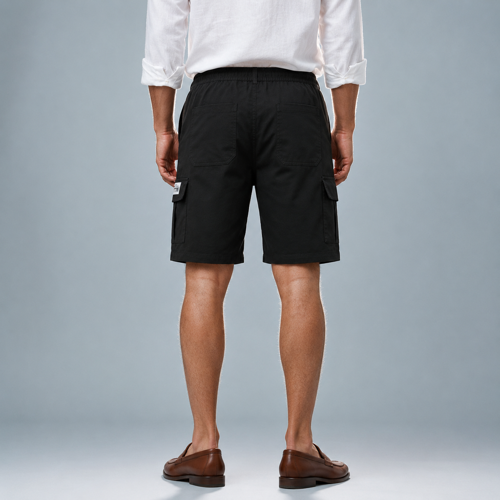 Men's Multi-Pocket Cargo Shorts Black Canvas