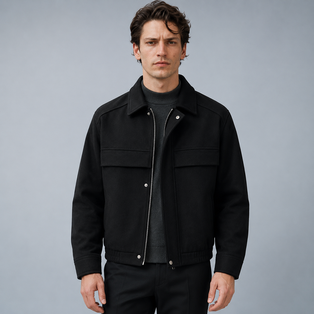 Men's Multi-Pocket Windbreaker Jacket Black Canvas