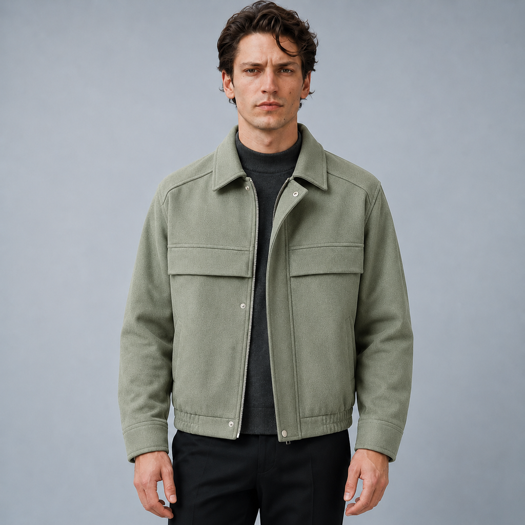 Men's Multi-Pocket Windbreaker Jacket Black Canvas