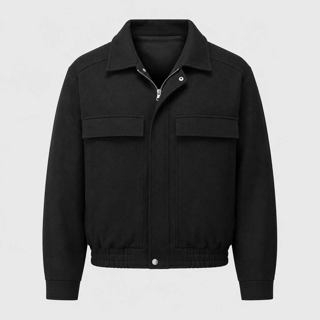 Men's Multi-Pocket Windbreaker Jacket Black Canvas