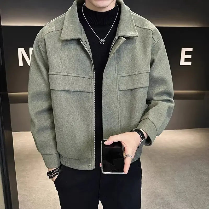 Men's Multi-Pocket Windbreaker Jacket Black Canvas