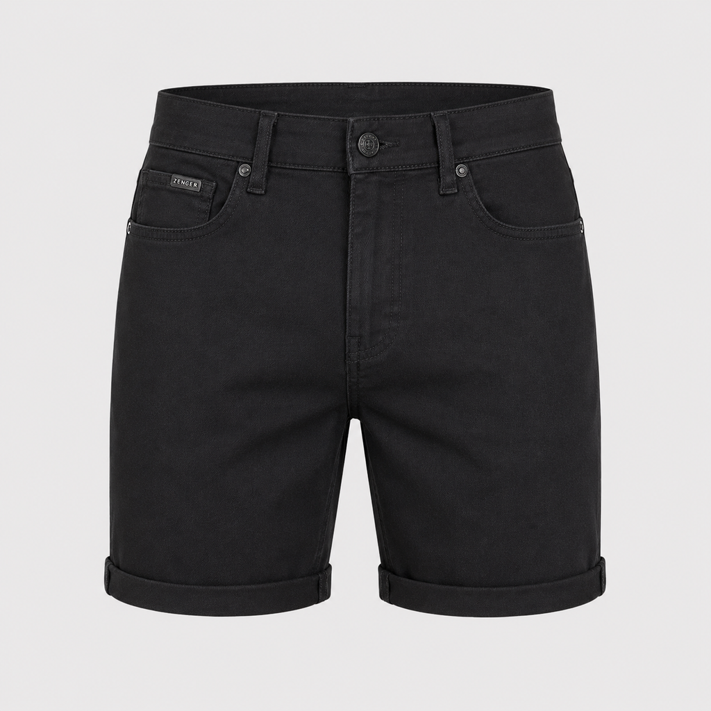 Men's Oversized Stretch Cotton Shorts Black Canvas