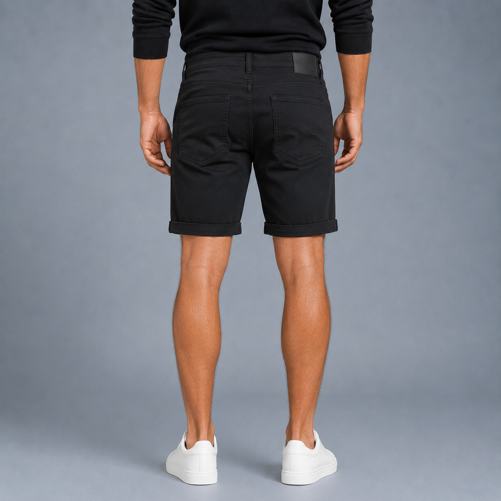 Men's Oversized Stretch Cotton Shorts Black Canvas