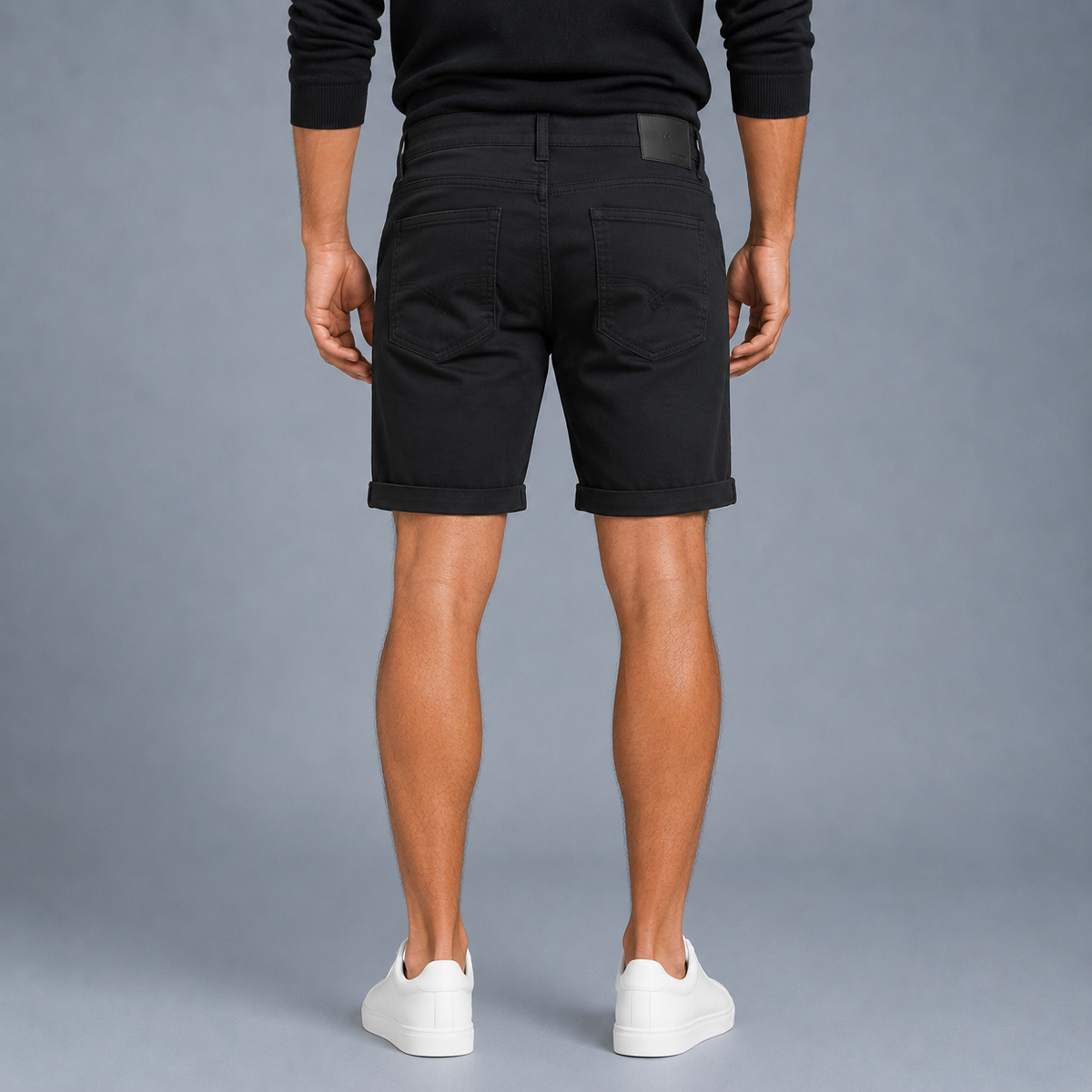 Men's Oversized Stretch Cotton Shorts Black Canvas
