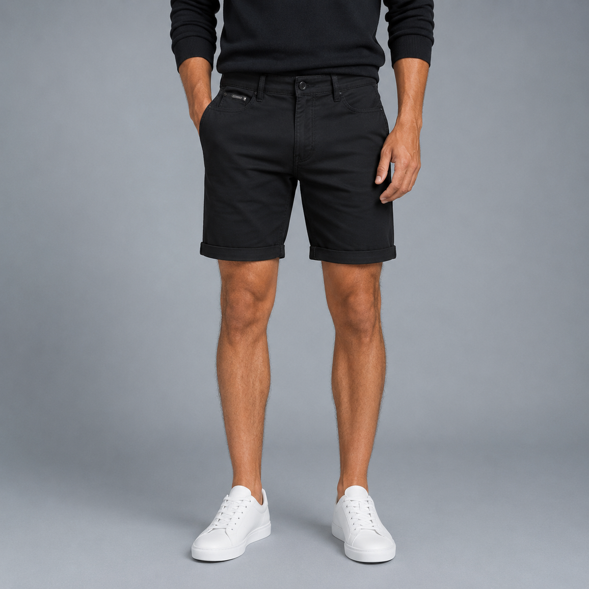 Men's Oversized Stretch Cotton Shorts Black Canvas