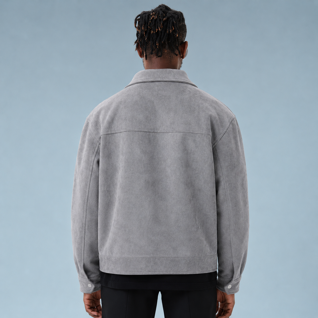 Men's Oversized Suede Zip Jacket Black Canvas