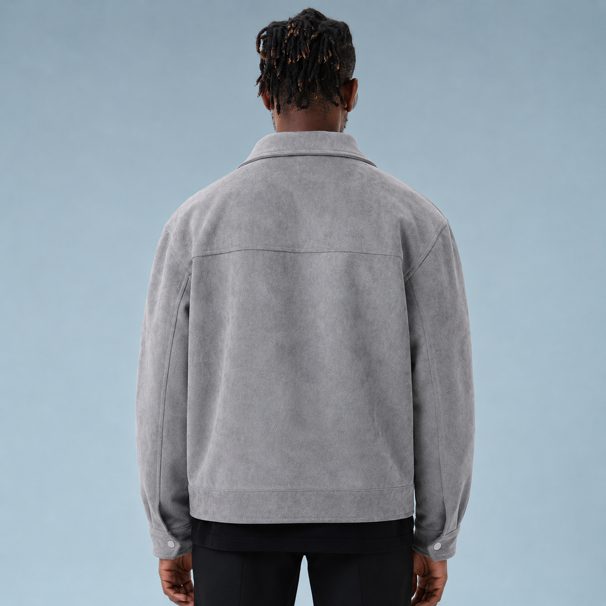 Men's Oversized Suede Zip Jacket Black Canvas