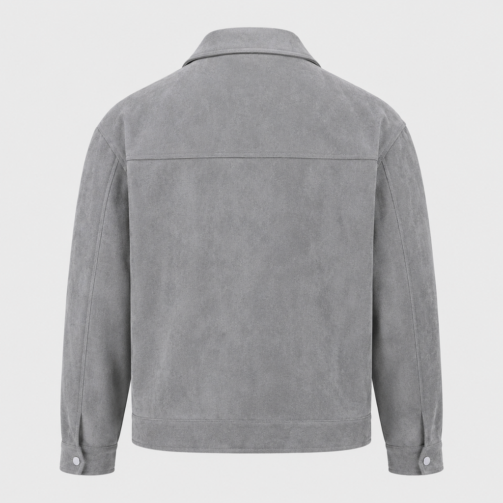 Men's Oversized Suede Zip Jacket Black Canvas