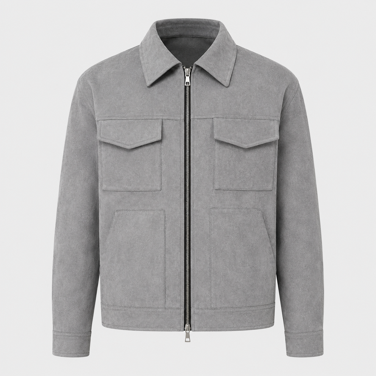 Men's Oversized Suede Zip Jacket Black Canvas