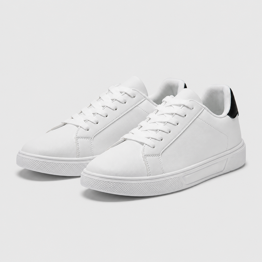 Men's PU Leather Smart Casual White Sneakers Black Canvas