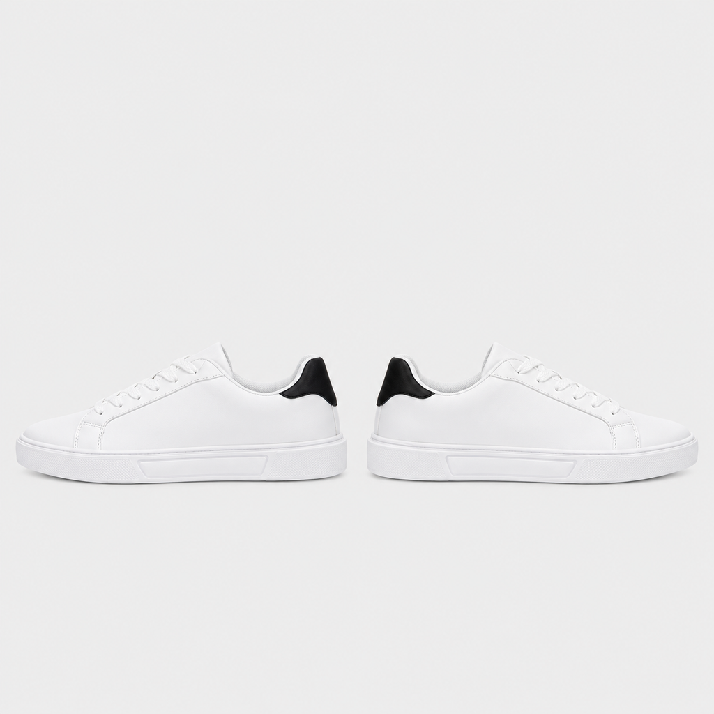 Men's PU Leather Smart Casual White Sneakers Black Canvas