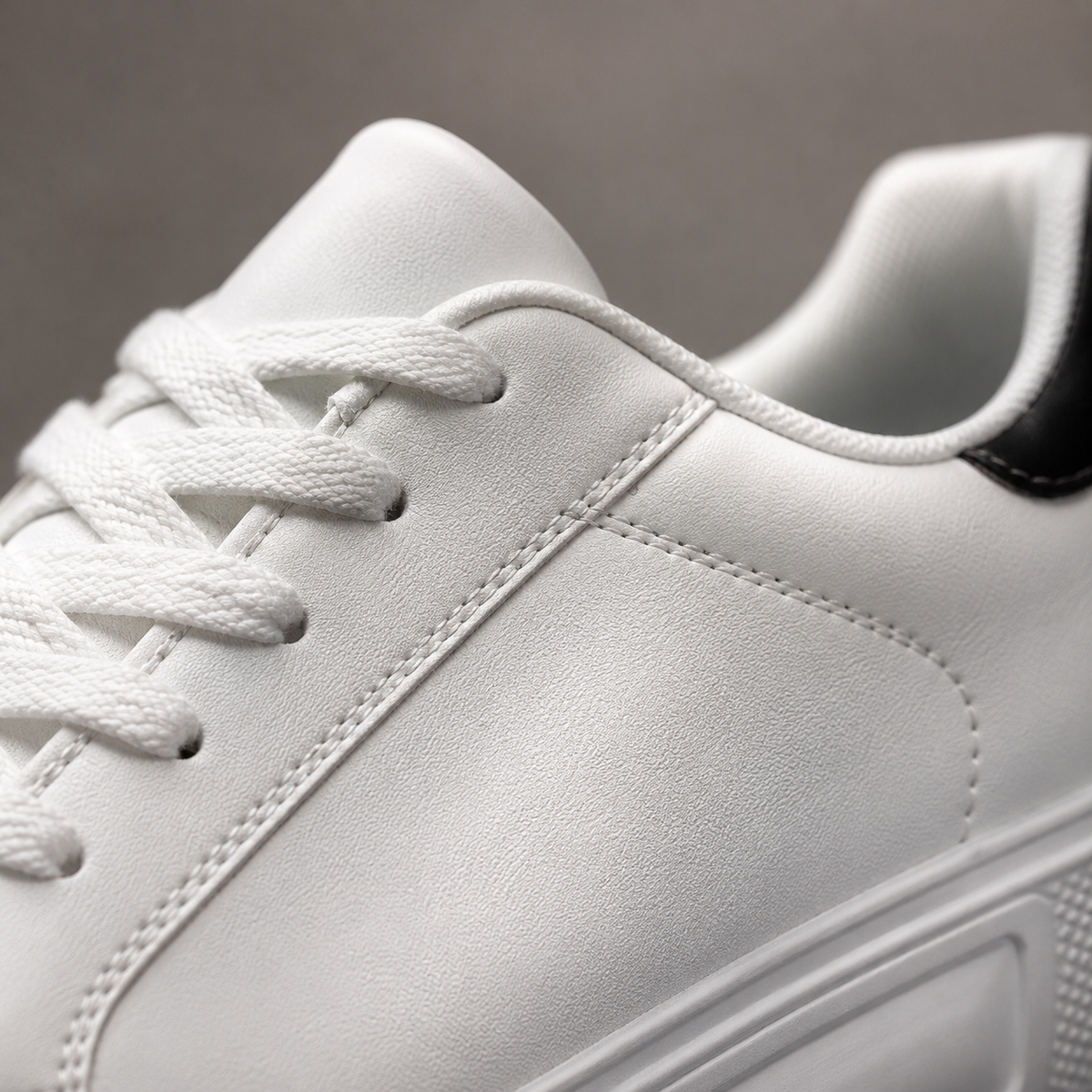 Men's PU Leather Smart Casual White Sneakers Black Canvas