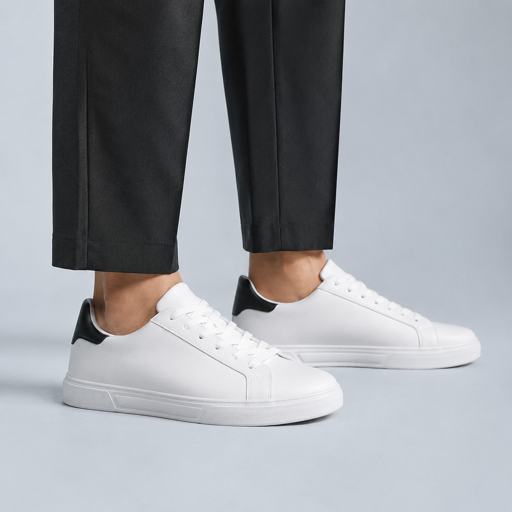 Men's PU Leather Smart Casual White Sneakers Black Canvas