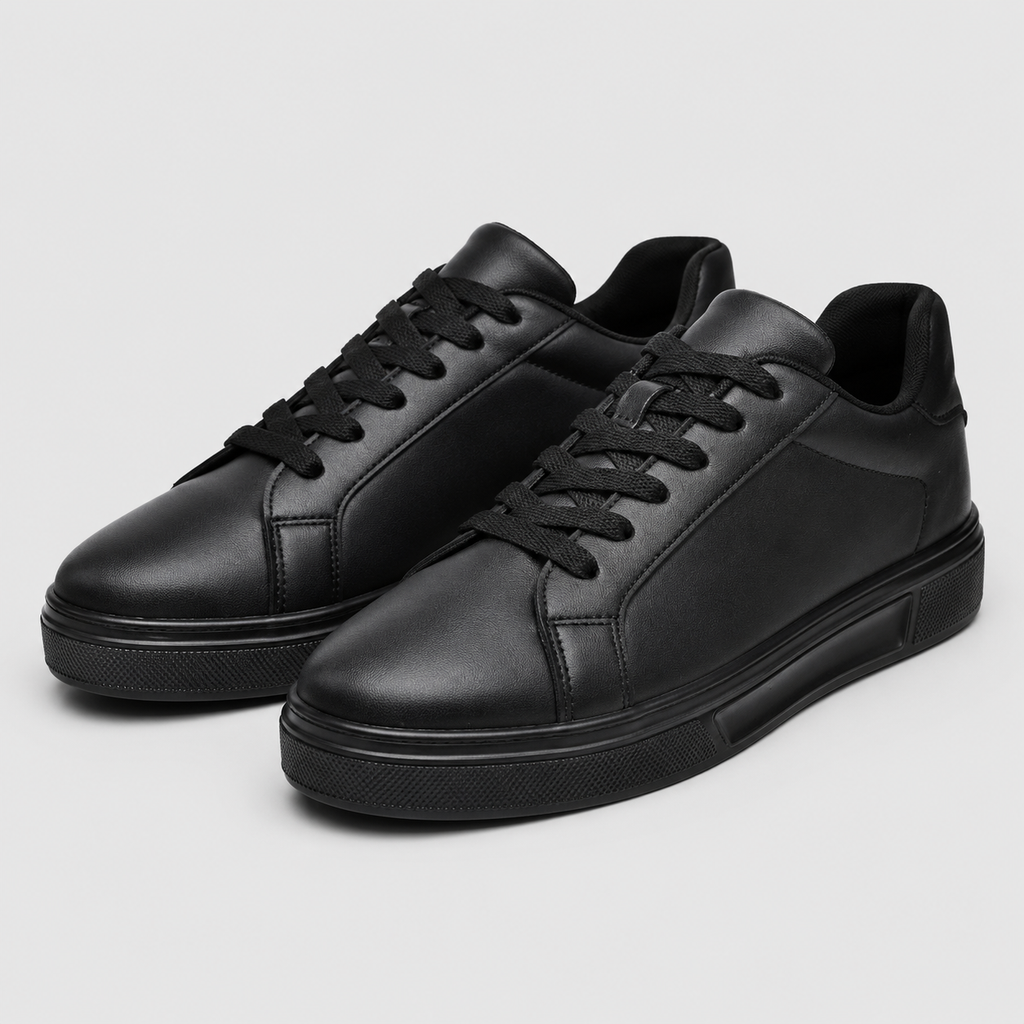 Men's PU Leather Smart Casual White Sneakers Black Canvas