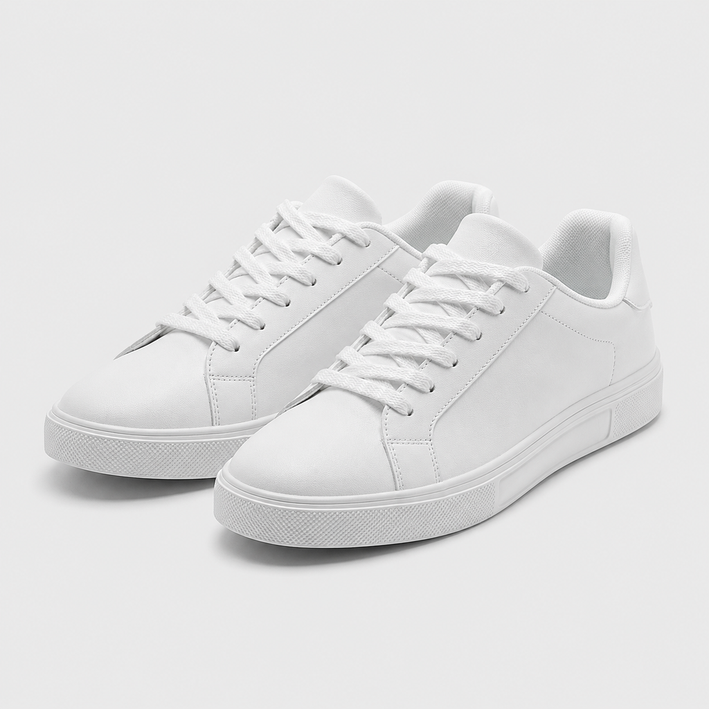 Men's PU Leather Smart Casual White Sneakers Black Canvas