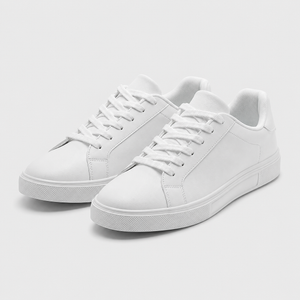 Men's PU Leather Smart Casual White Sneakers Black Canvas