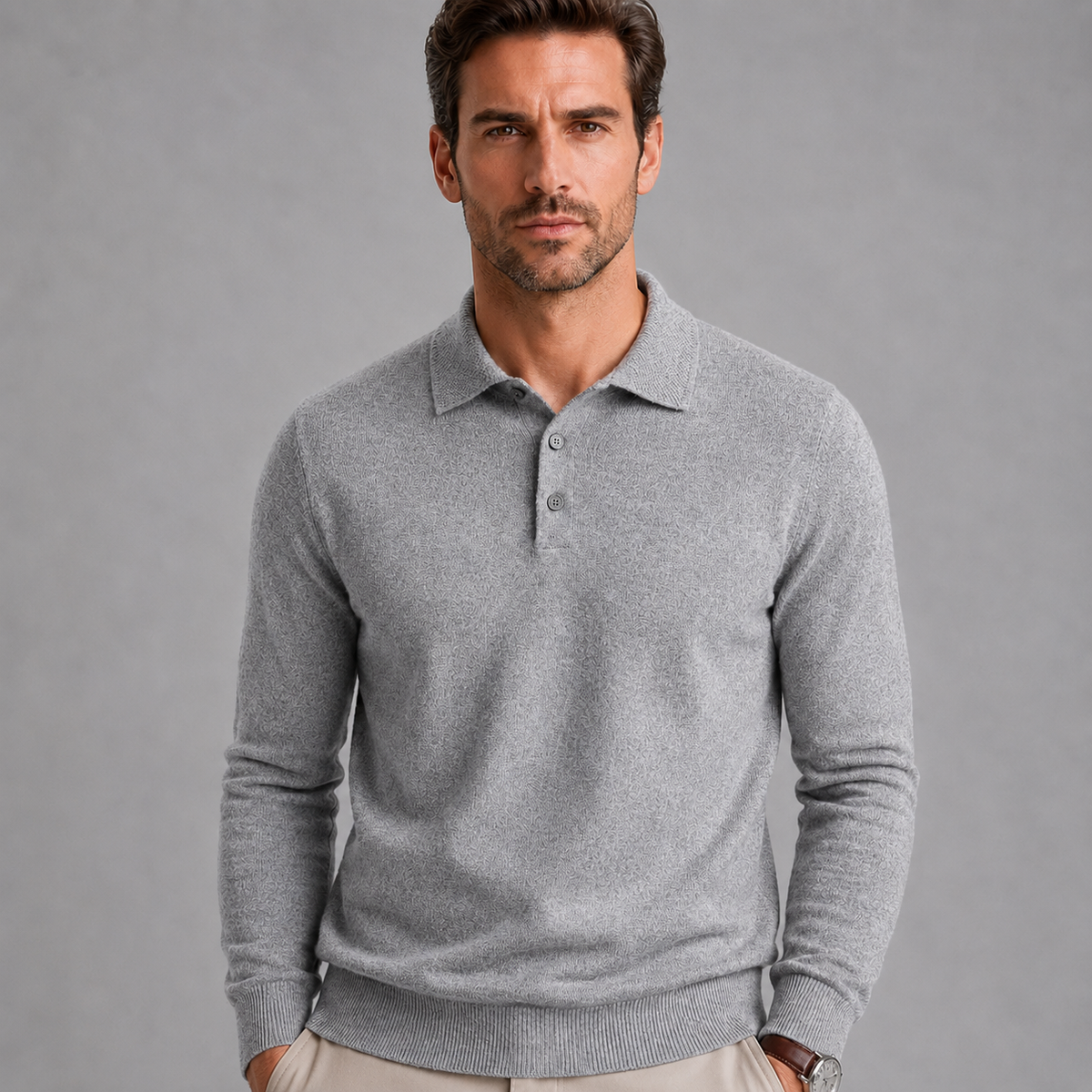 Men's Pure Wool Polo Neck Knitted Pullover Black Canvas