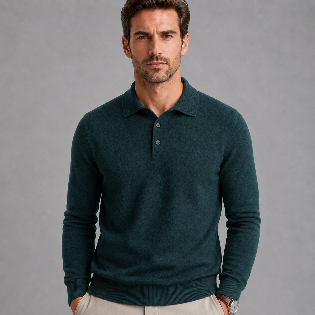 Men's Pure Wool Polo Neck Knitted Pullover Black Canvas