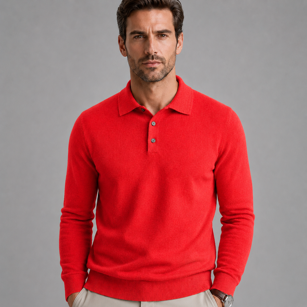 Men's Pure Wool Polo Neck Knitted Pullover Black Canvas
