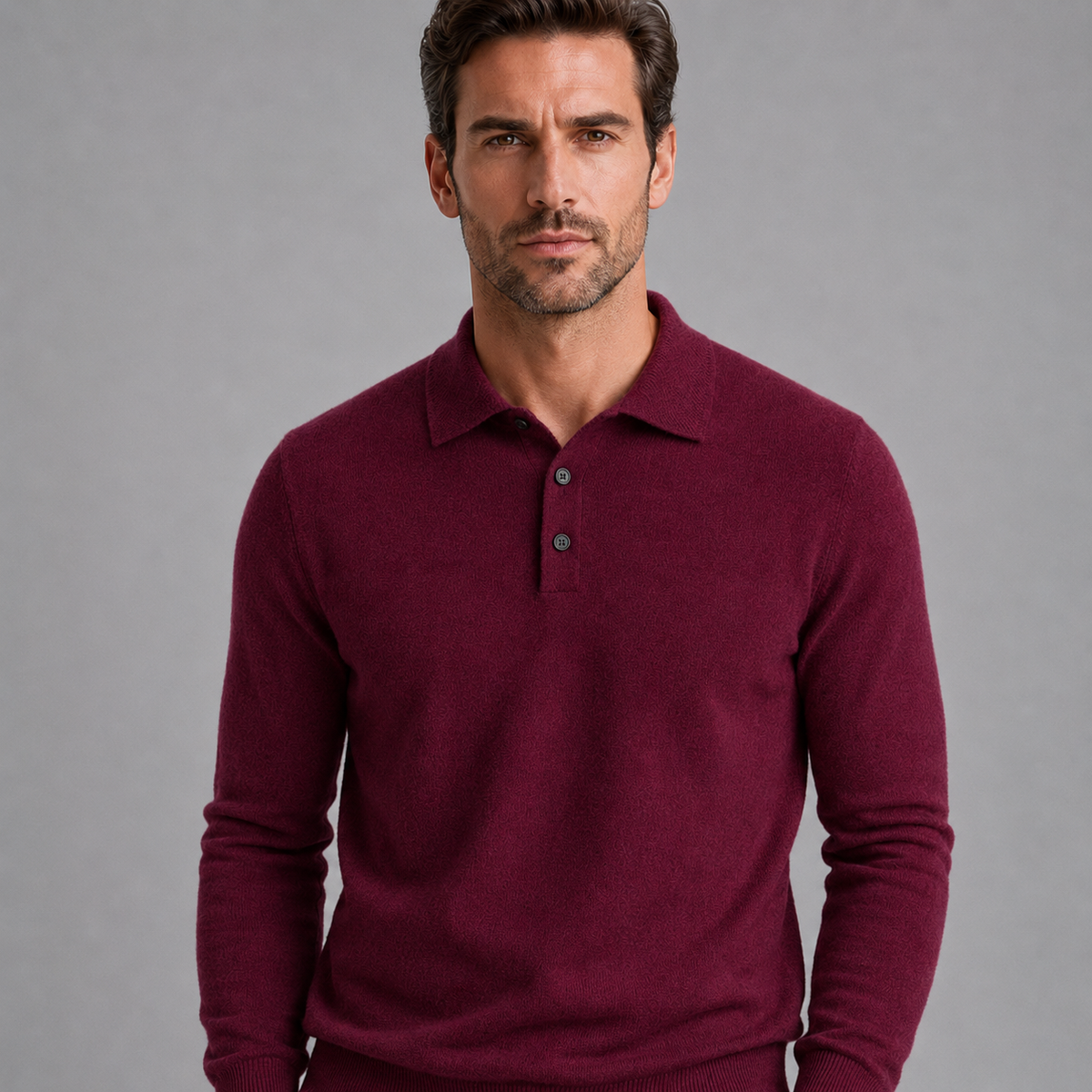 Men's Pure Wool Polo Neck Knitted Pullover Black Canvas