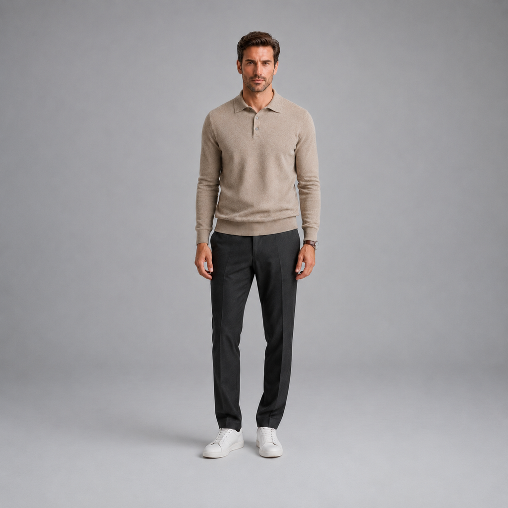 Men's Pure Wool Polo Neck Knitted Pullover Black Canvas