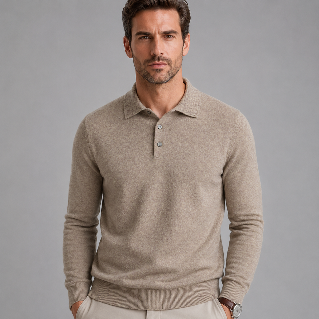 Men's Pure Wool Polo Neck Knitted Pullover Black Canvas