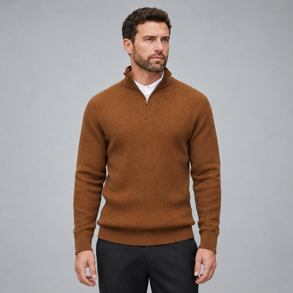Men's Quarter-Zip Mock Neck Slim Knit Pullover Black Canvas