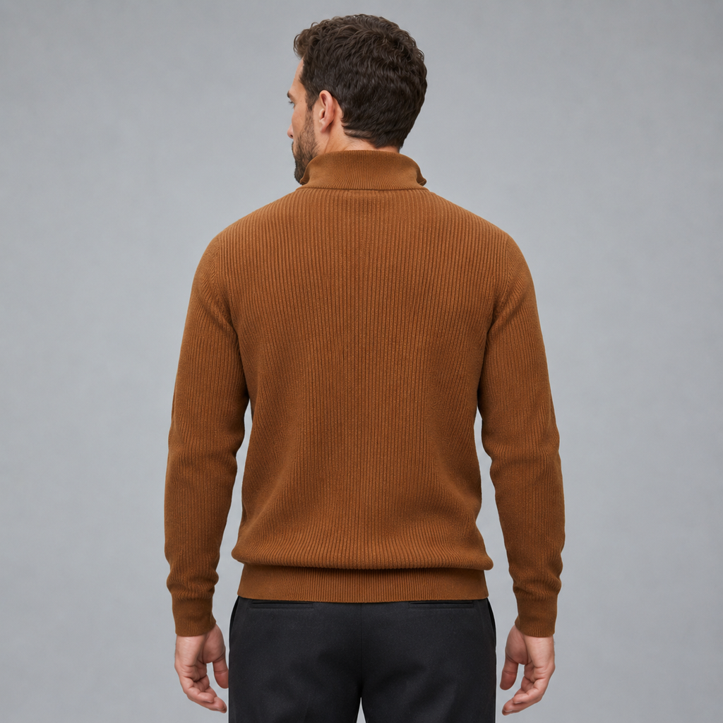 Men's Quarter-Zip Mock Neck Slim Knit Pullover Black Canvas