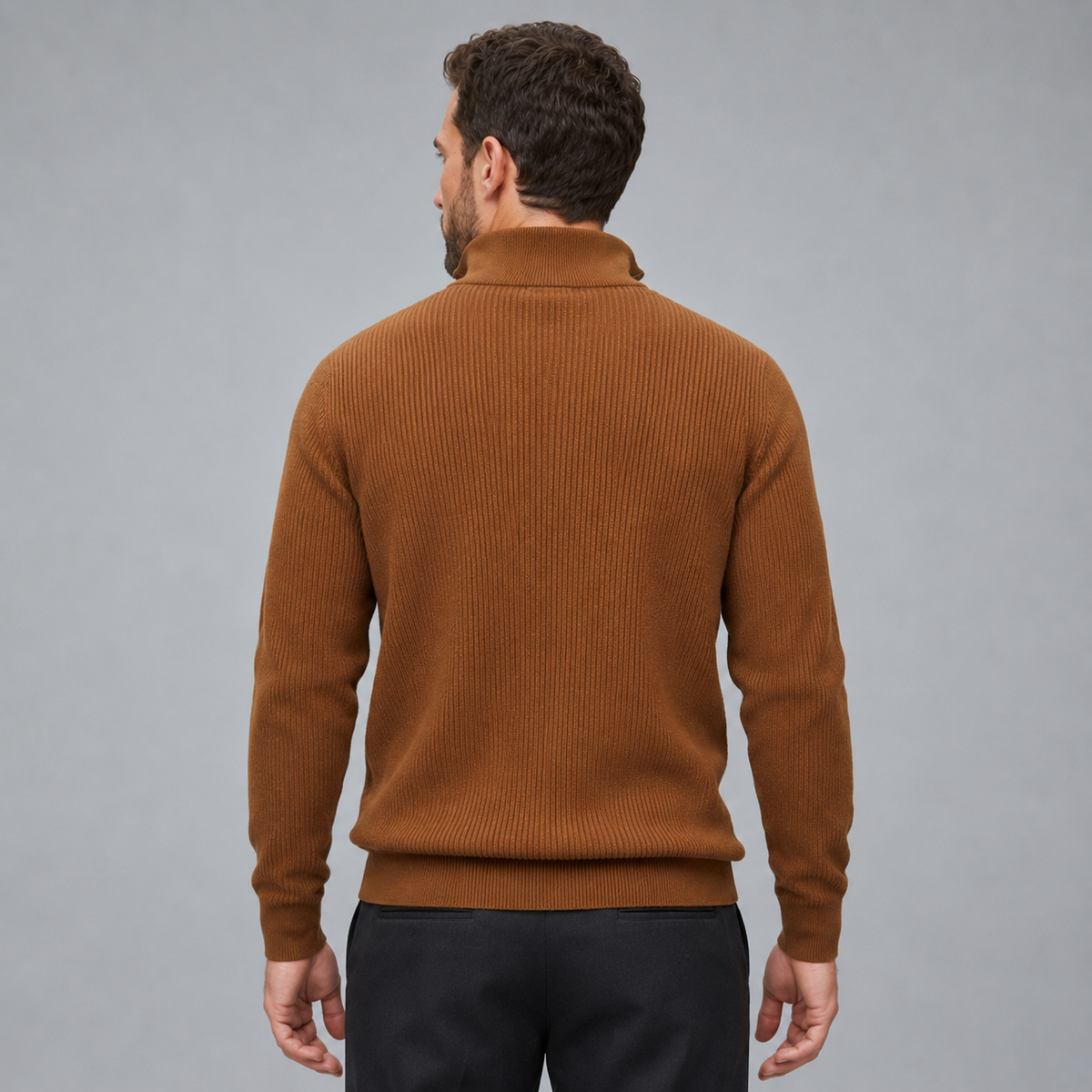 Men's Quarter-Zip Mock Neck Slim Knit Pullover Black Canvas