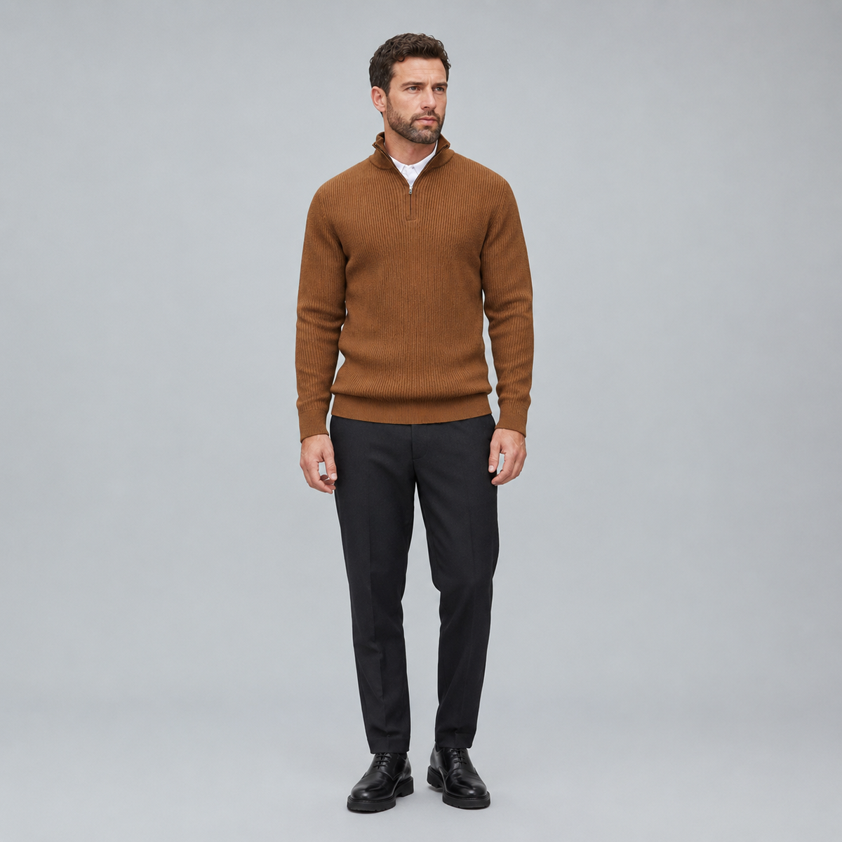Men's Quarter-Zip Mock Neck Slim Knit Pullover Black Canvas