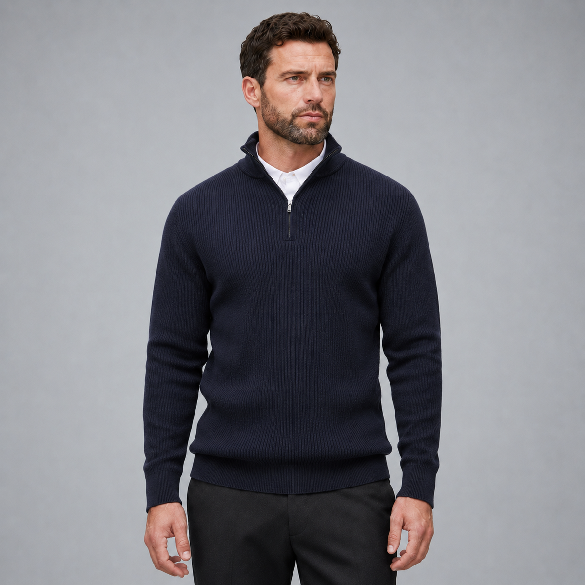 Men's Quarter-Zip Mock Neck Slim Knit Pullover Black Canvas