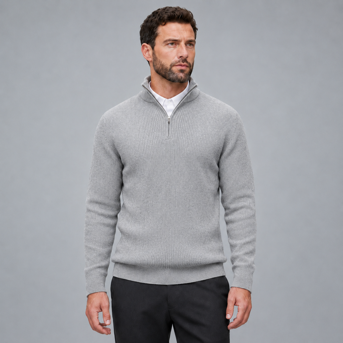 Men's Quarter-Zip Mock Neck Slim Knit Pullover Black Canvas